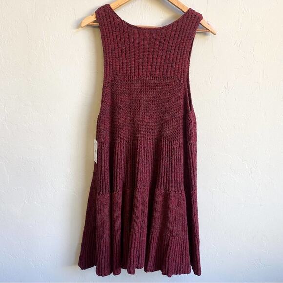 NWT Free People Maroon Red Waterfall Ruffle Knit Sweater Dress - Picture 4 of 8